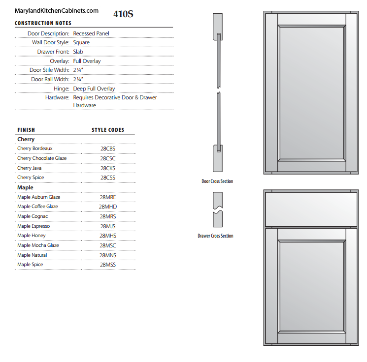 410S Cabinet Door Specifications