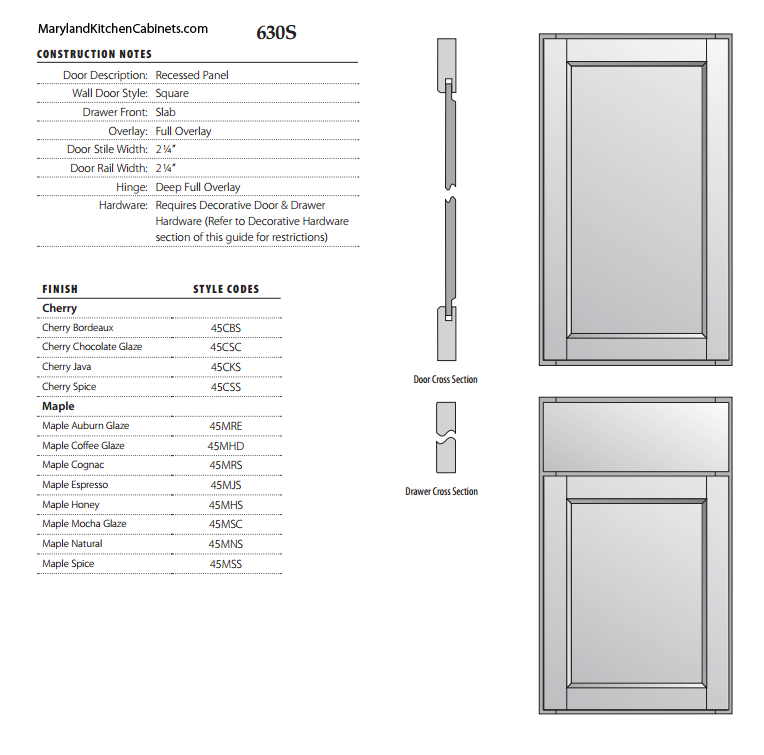 630S Cabinet Door Specifications